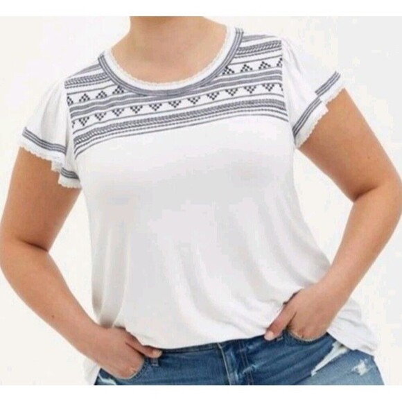 Torrid Supersoft Knits T Shirt Sz 1X  Embroidered Neckline White Flutter Sleeve - Picture 1 of 10